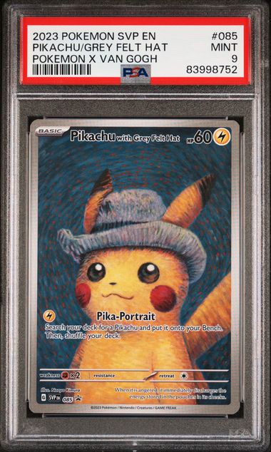 PSA 9 #085 PIKACHU/GREY FELT HAT POKEMON X VAN GOGH