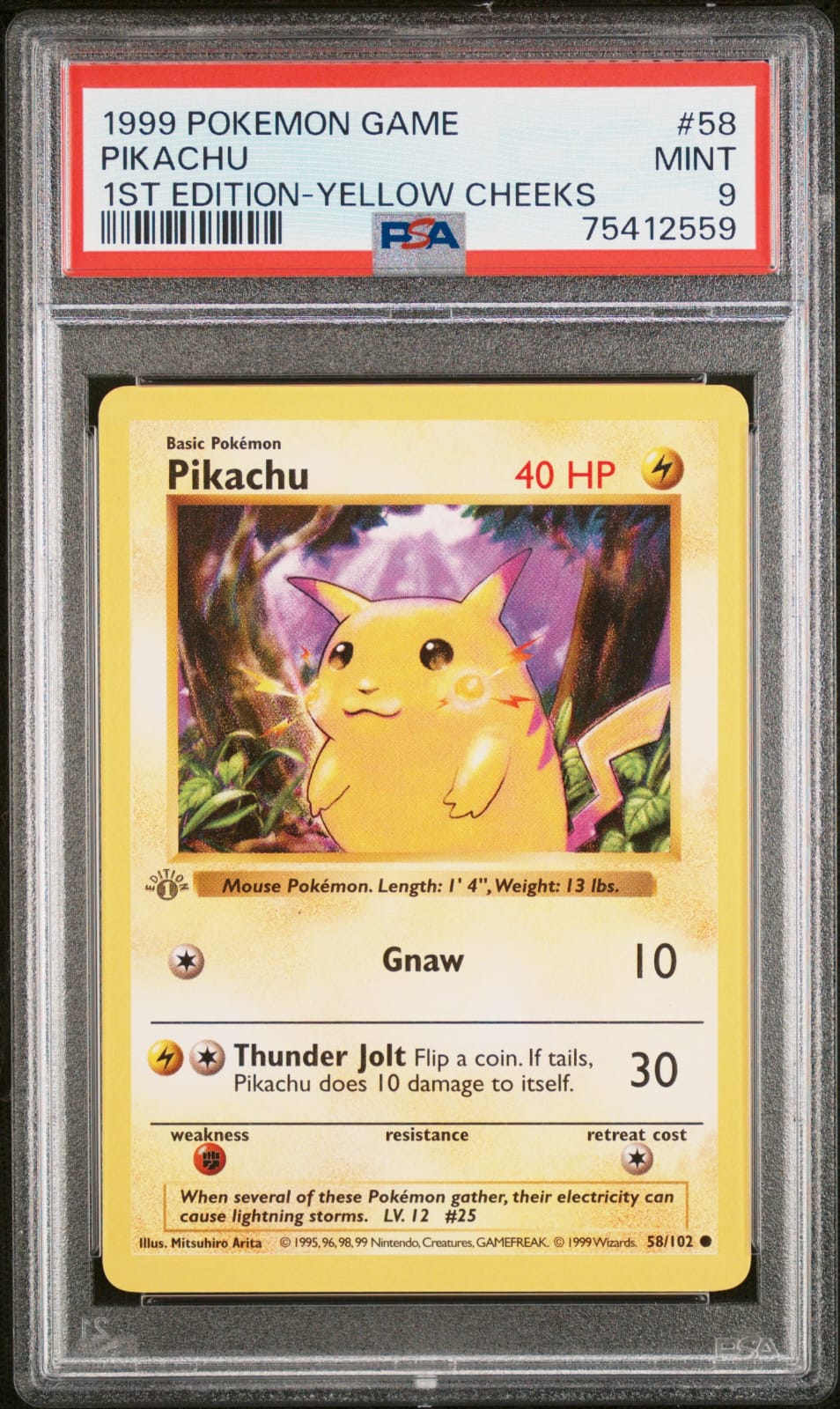 PSA 9 1999 1st Edition Yellow Cheeks Grey Stamp #58