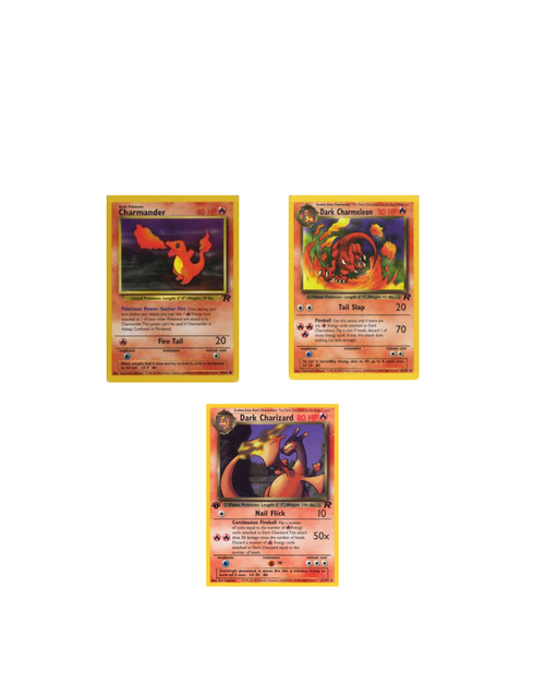 Team rockets trio ( Charmander,  Dark Charmeleon ,  Dark Charizard first Ed(21) NON HOLO