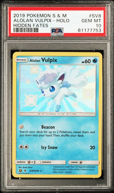 PSA 10 2019 POKEMON SUN & MOON HIDDEN FATES #SV8 ALOLAN VULPIX-HOLO HIDDEN FATES